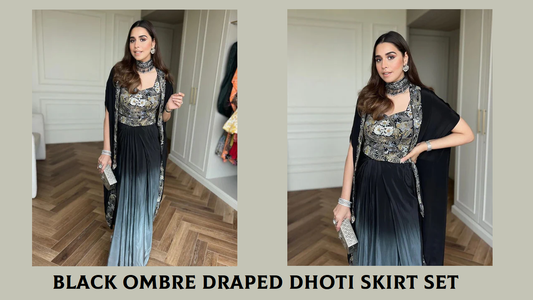 Black Ombre Draped Dhoti Skirt Set