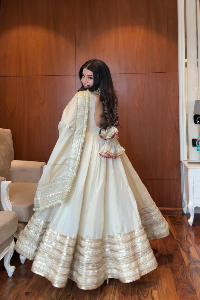 Buy White anarkali gown with dupatta in Delhi