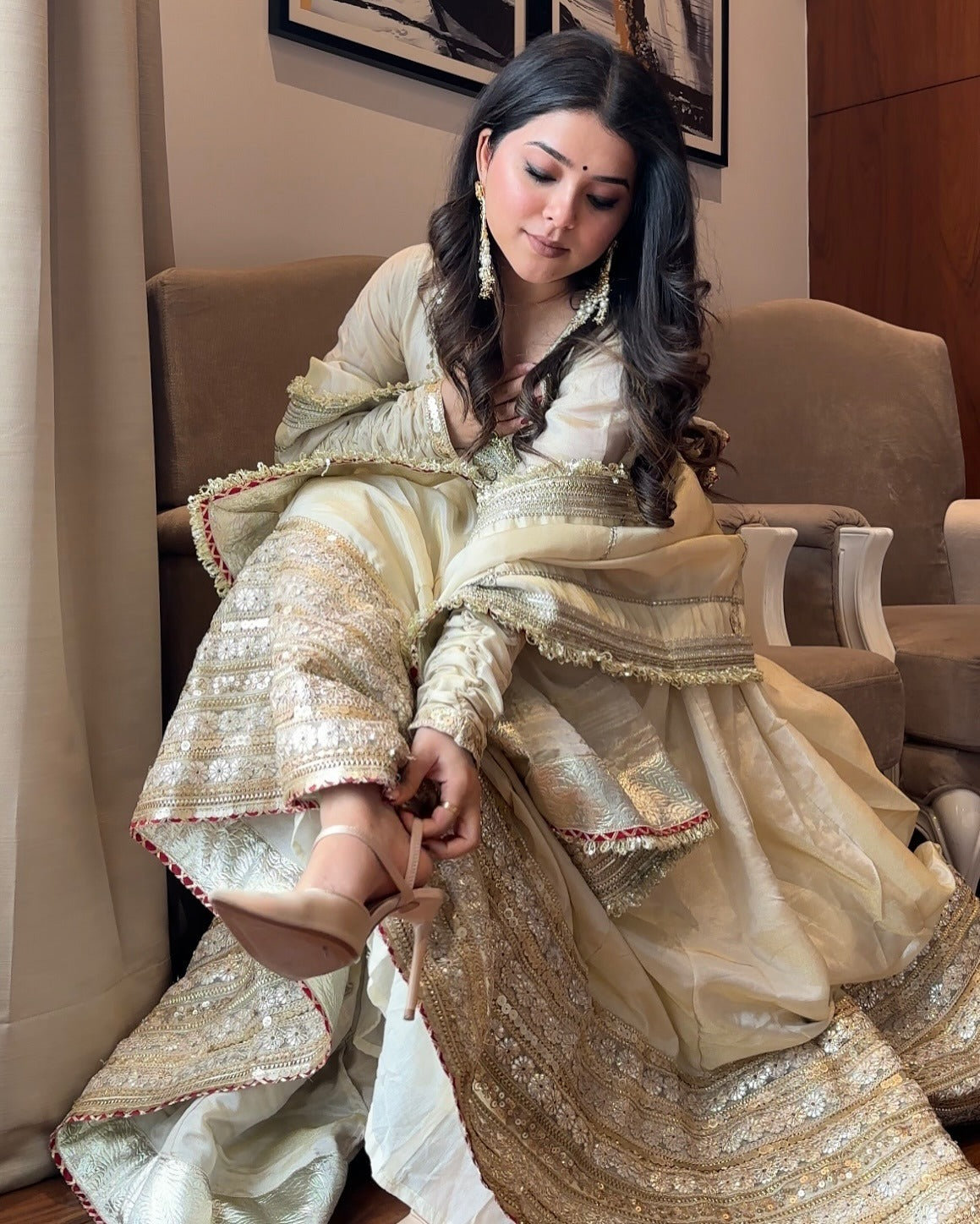 Buy White anarkali gown with dupatta in Delhi