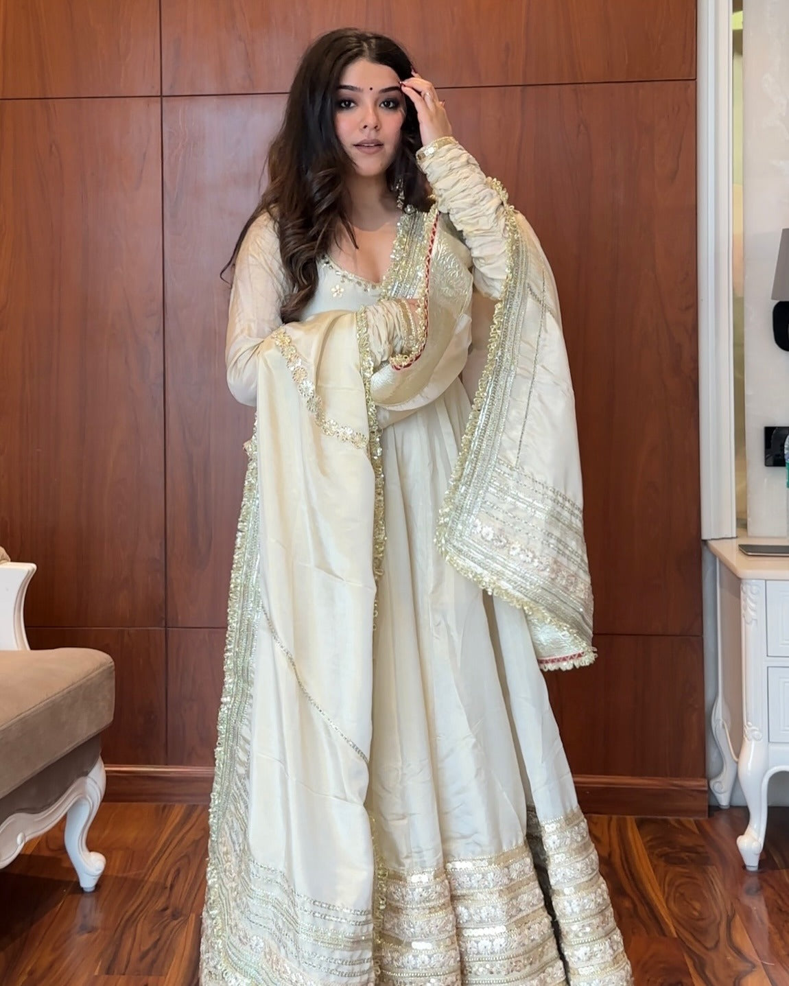 Buy White anarkali gown with dupatta in Delhi