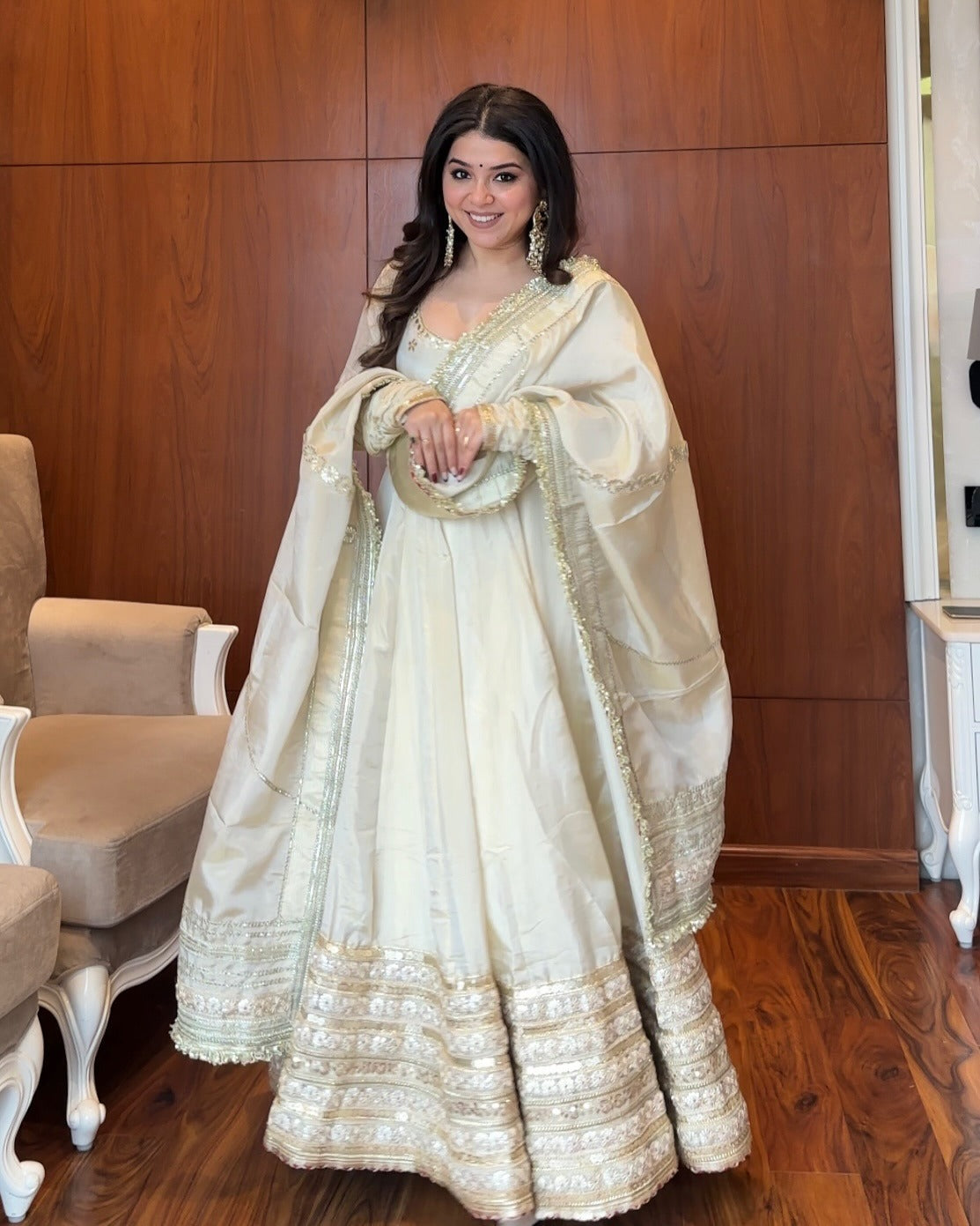 Buy White anarkali gown with dupatta in Delhi