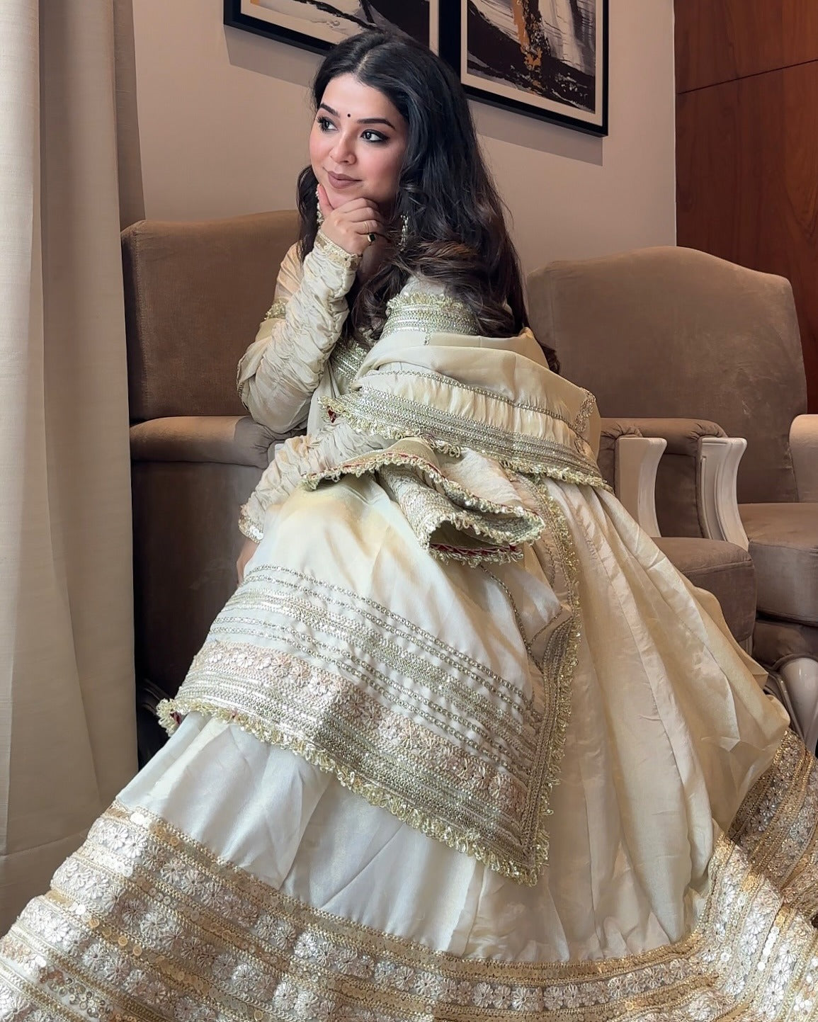 Buy White anarkali gown with dupatta in Delhi