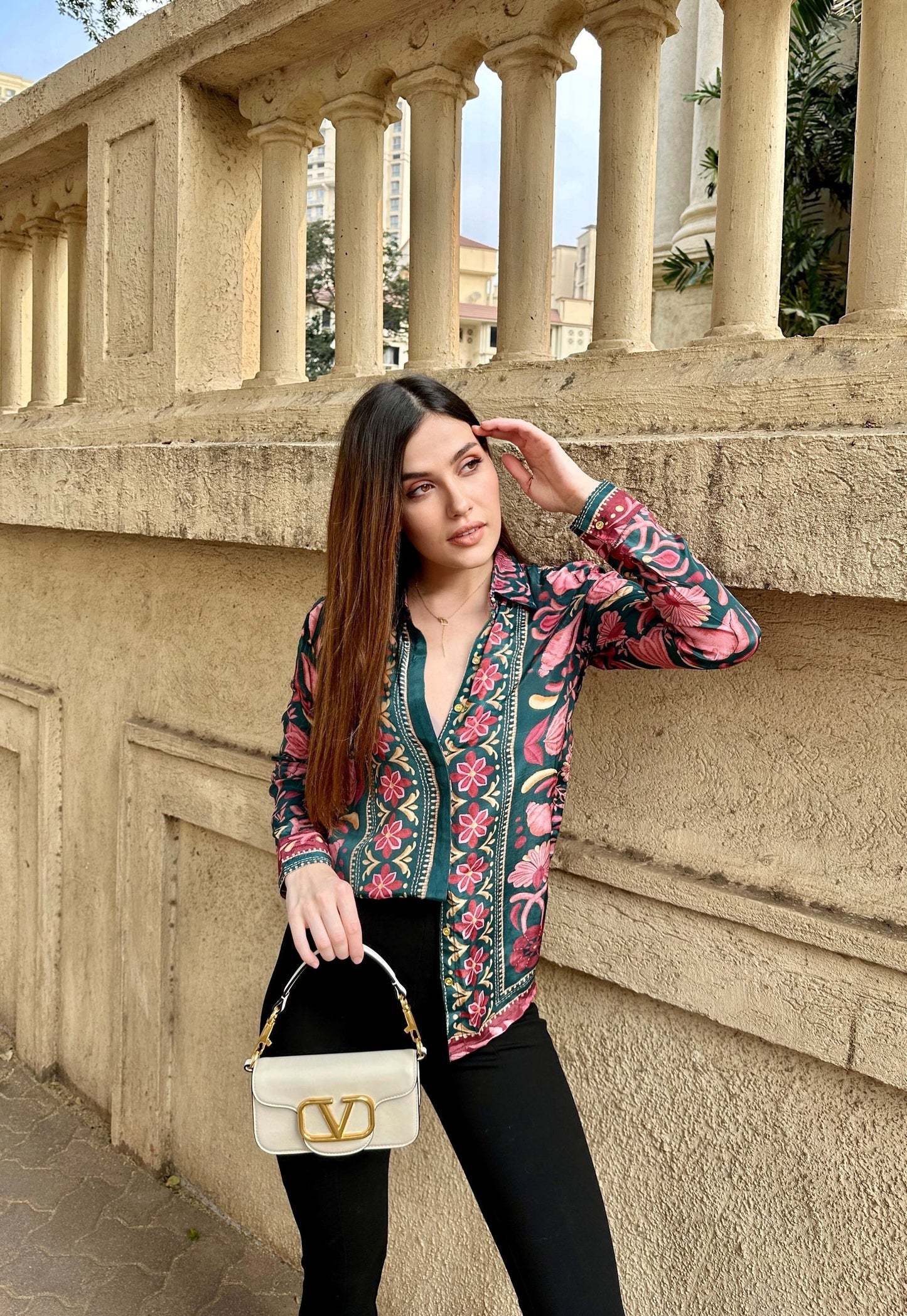 Bold Floral Print Sheer Shirt for Women