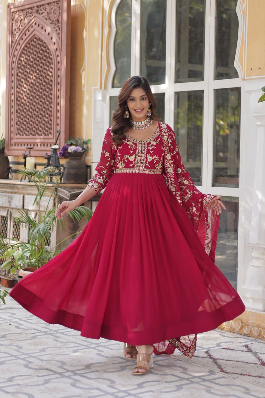 Faux Blooming gown with Sequins-Multi Embroidered Work