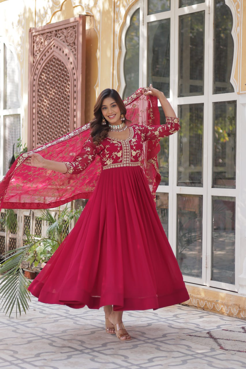 Faux Blooming gown with Sequins-Multi Embroidered Work