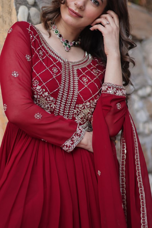 Faux Blooming gown with Sequins-Multi And Beads Embroidered Work