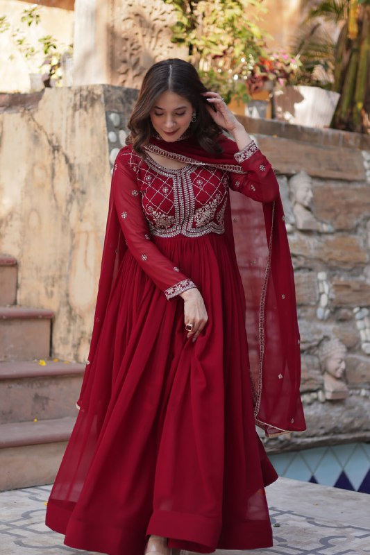 Faux Blooming gown with Sequins-Multi And Beads Embroidered Work