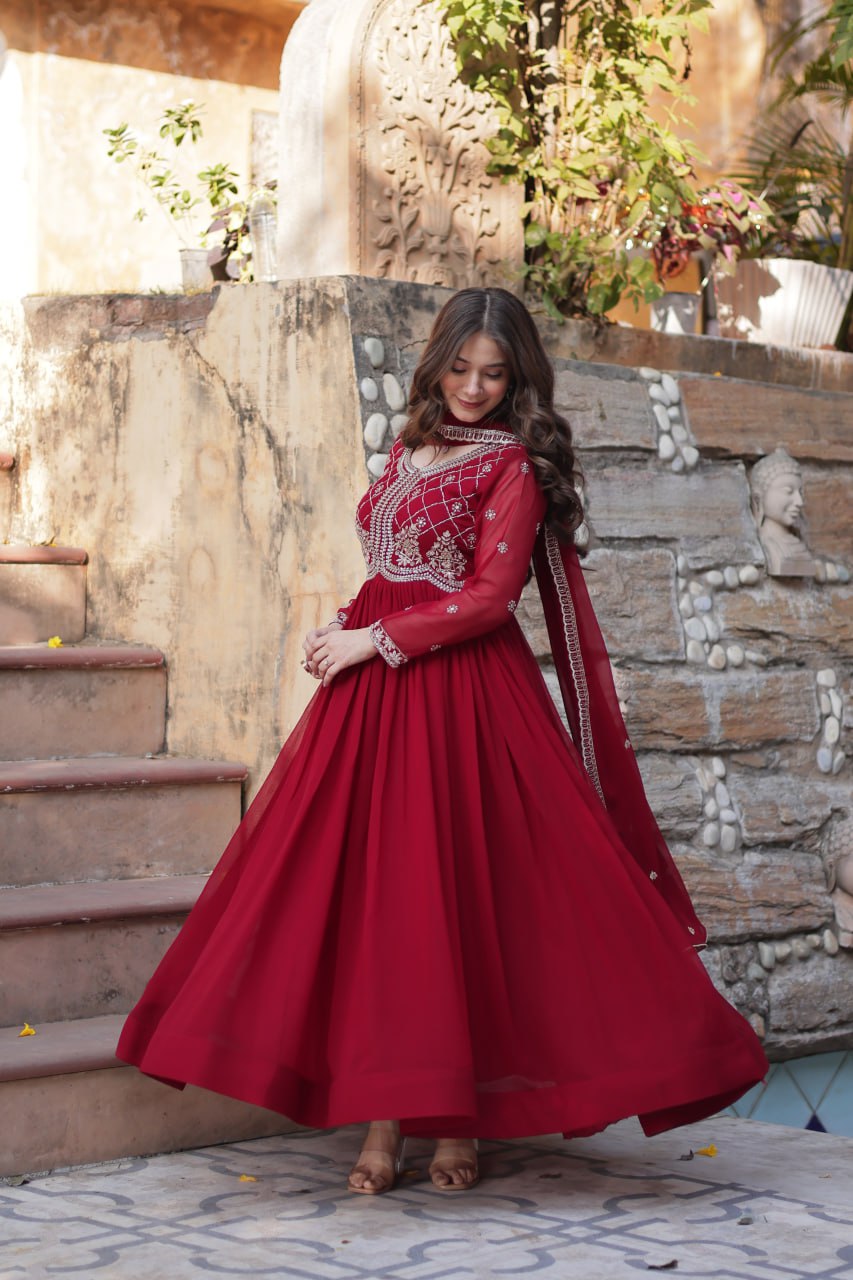 Faux Blooming gown with Sequins-Multi And Beads Embroidered Work