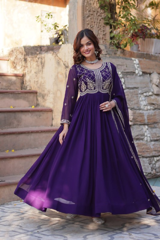 Faux Blooming gown with Sequins-Multi And Beads Embroidered Work