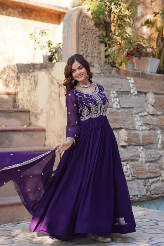 Faux Blooming gown with Sequins-Multi And Beads Embroidered Work