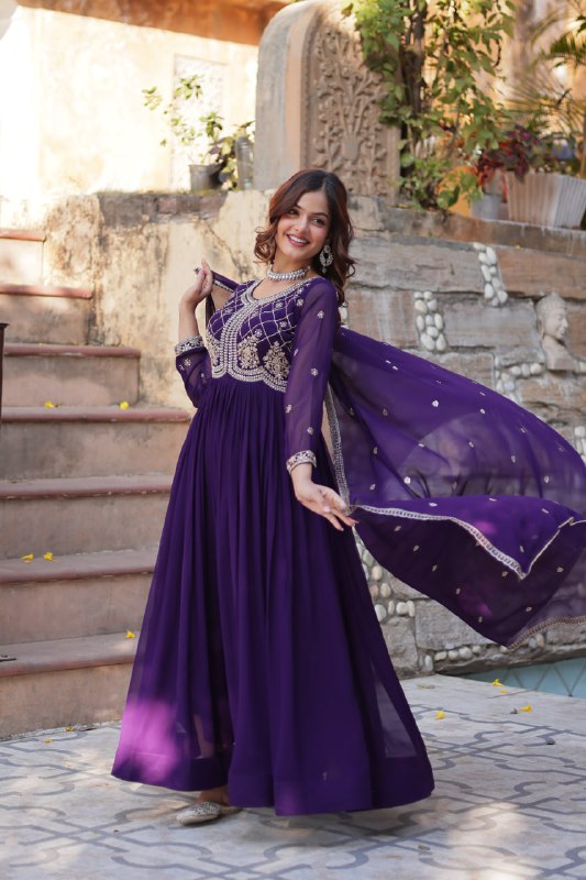 Faux Blooming gown with Sequins-Multi And Beads Embroidered Work