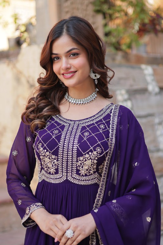 Faux Blooming gown with Sequins-Multi And Beads Embroidered Work