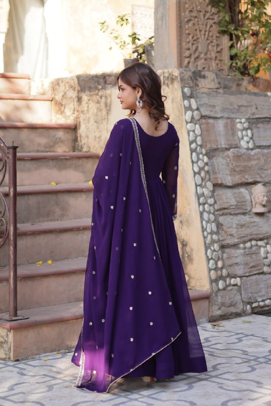 Faux Blooming gown with Sequins-Multi And Beads Embroidered Work