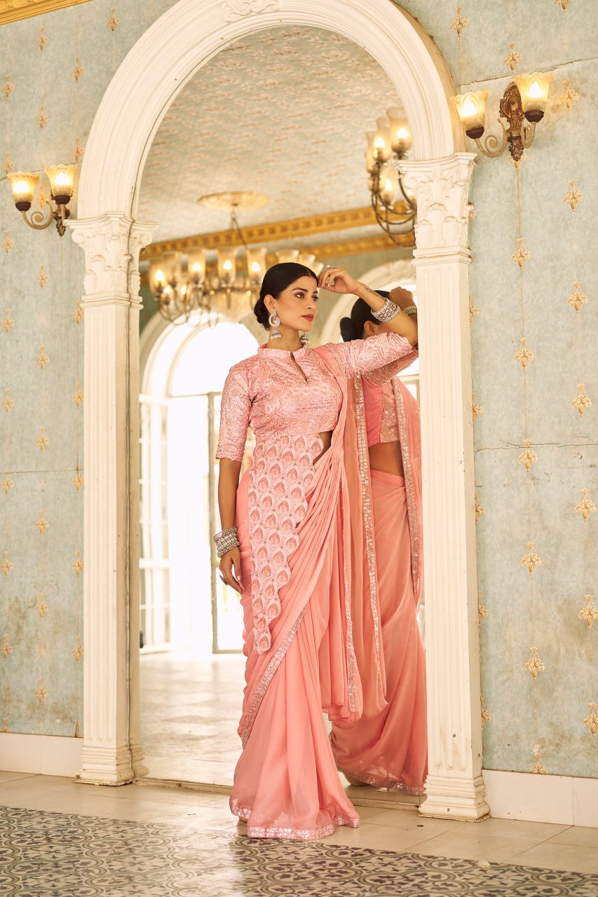 Buy Soft Pink Baby Pink Designer Saree Indore