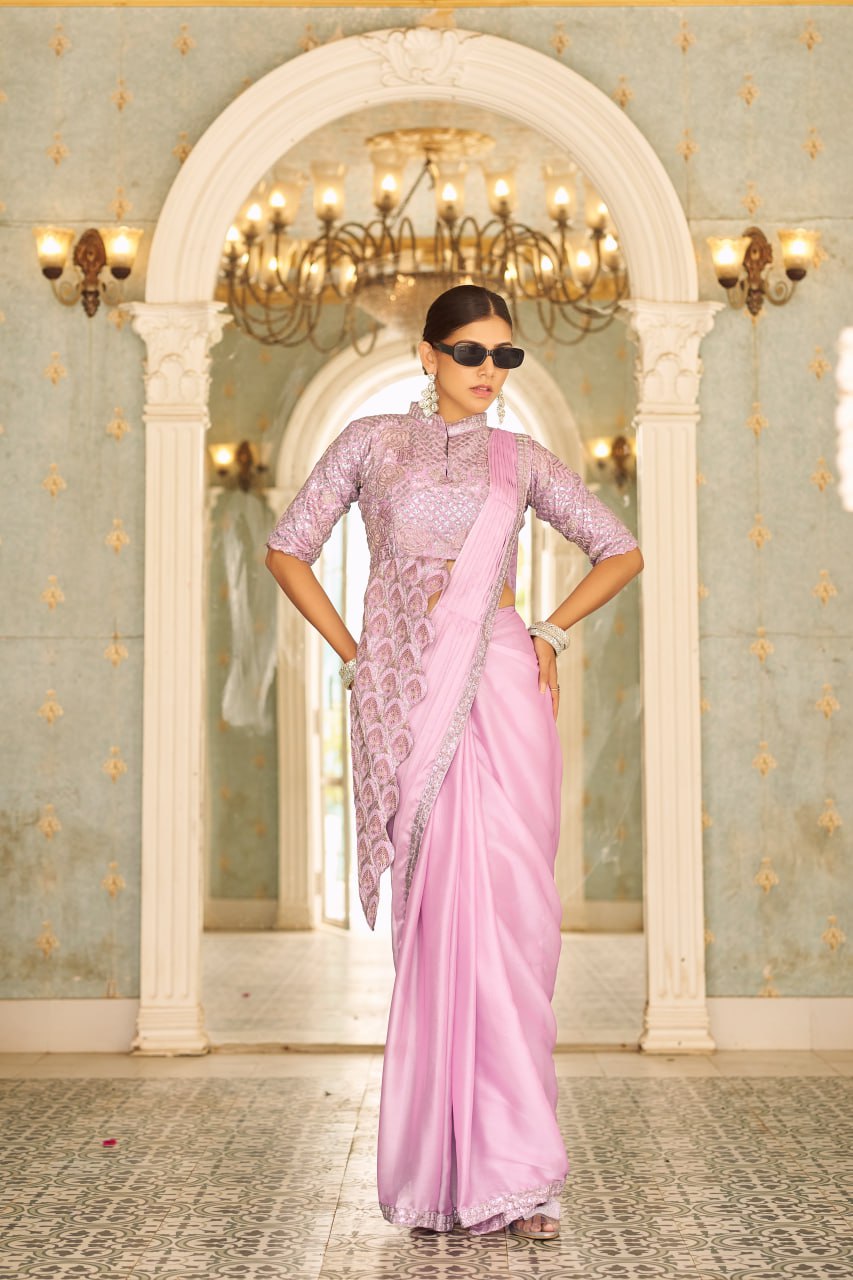 Buy Baby Pink Designer Saree Indore