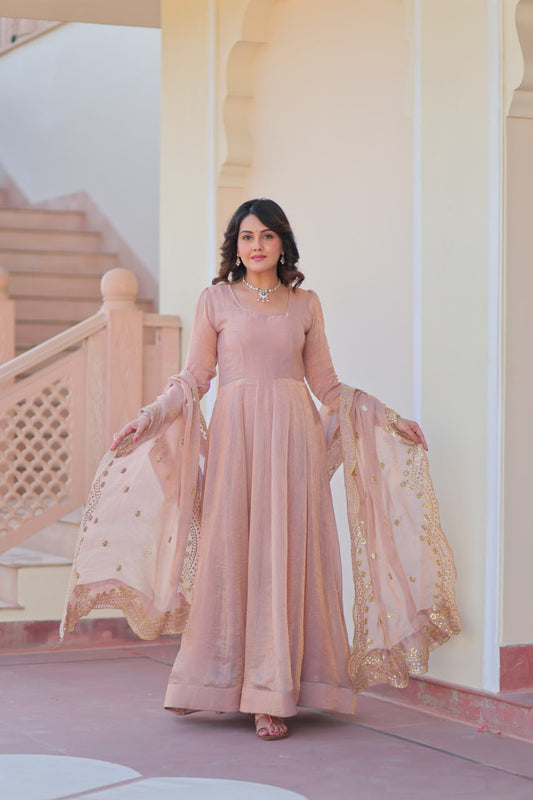 Fendy Chiffon gown with Sequins-Multi Embroidered Work Dupatta