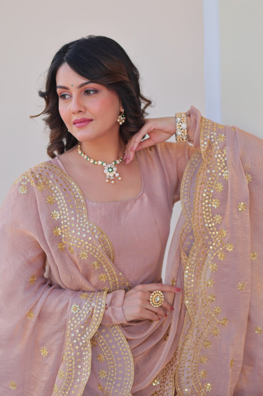 Fendy Chiffon gown with Sequins-Multi Embroidered Work Dupatta