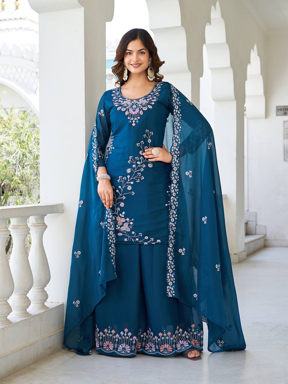 Designer Moti Work Kurta Palazzo and Dupatta