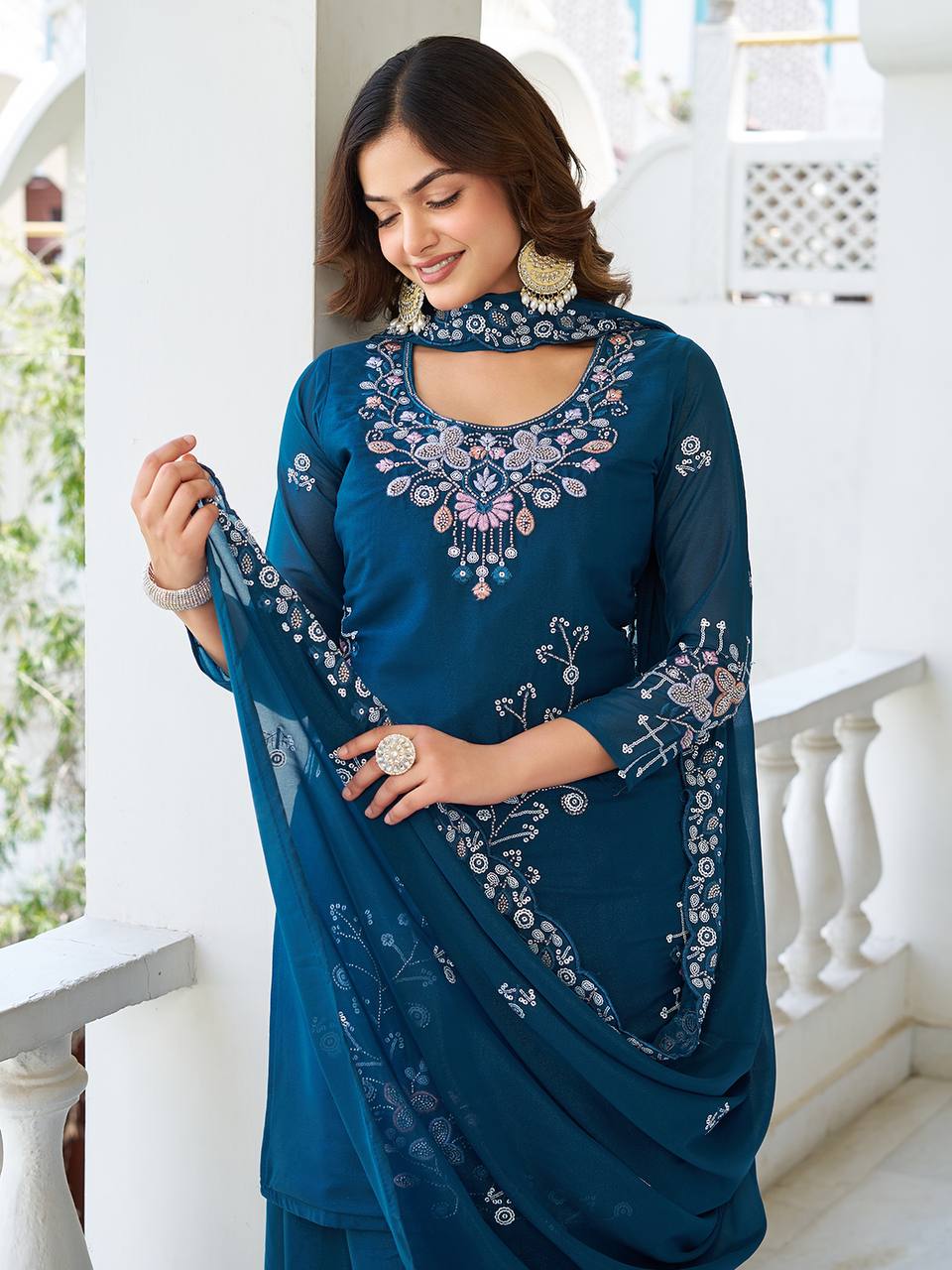 Designer Moti Work Kurta Palazzo and Dupatta