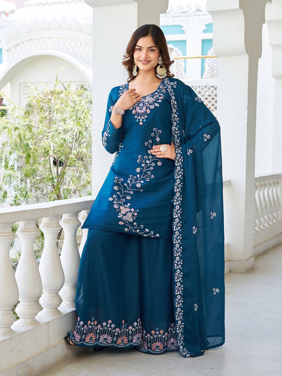 Designer Moti Work Kurta Palazzo and Dupatta