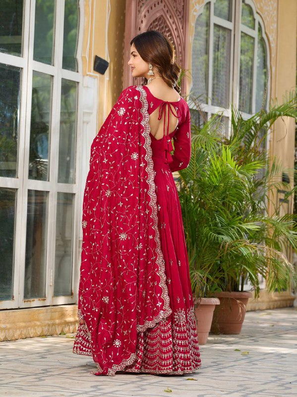"Festive Red Flared Anarkali Gown with Zari Embroidery"