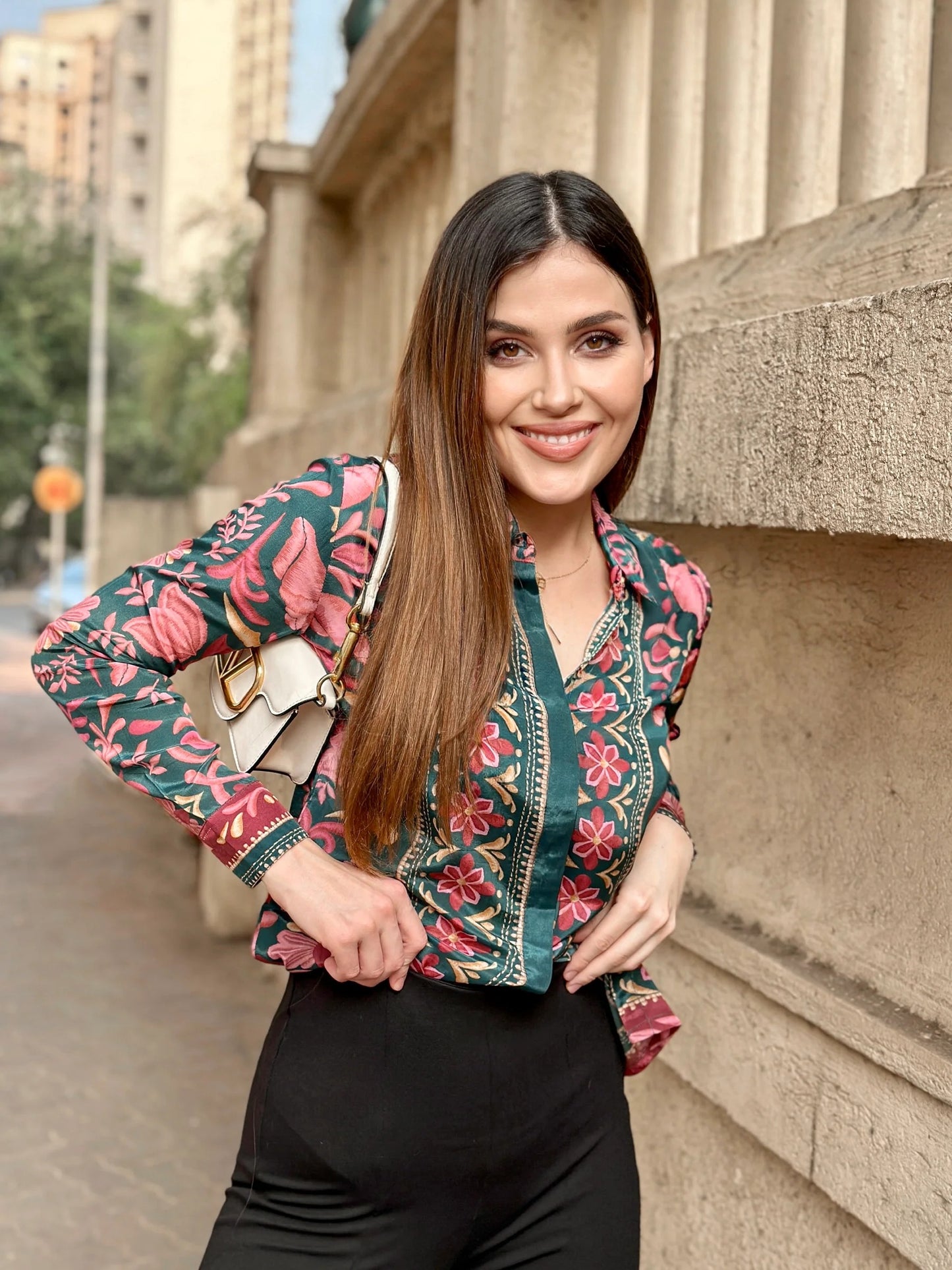 Bold Floral Print Sheer Shirt for Women