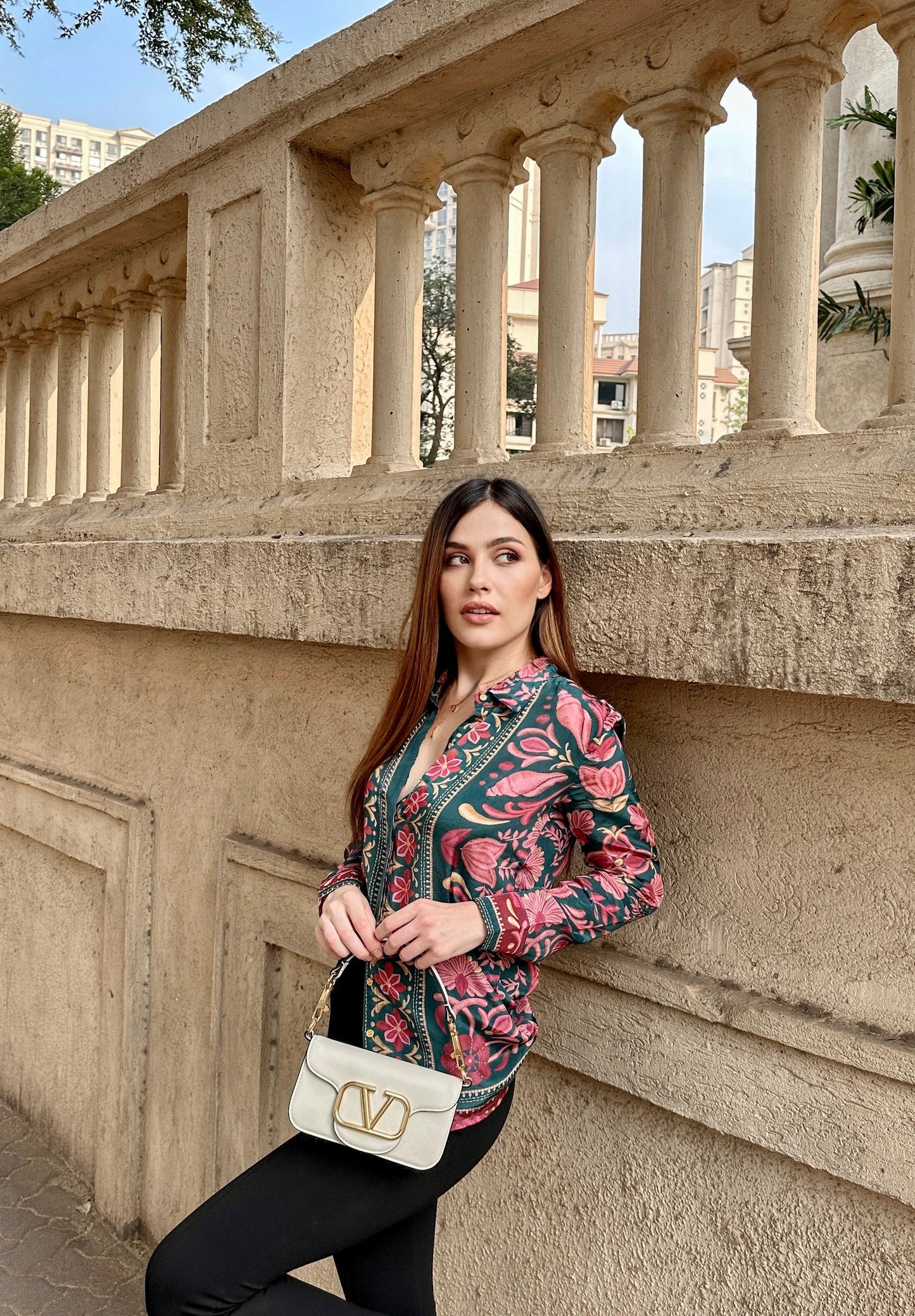 Bold Floral Print Sheer Shirt for Women