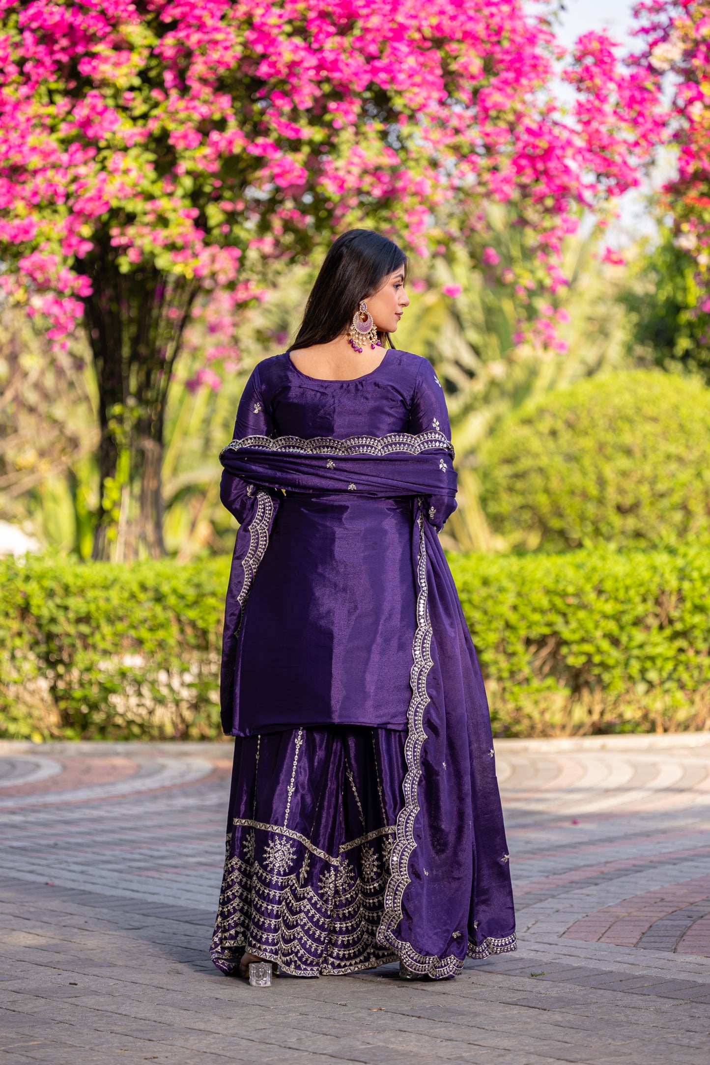 Royal Purple Embroidered Sharara Suit with Dupatta