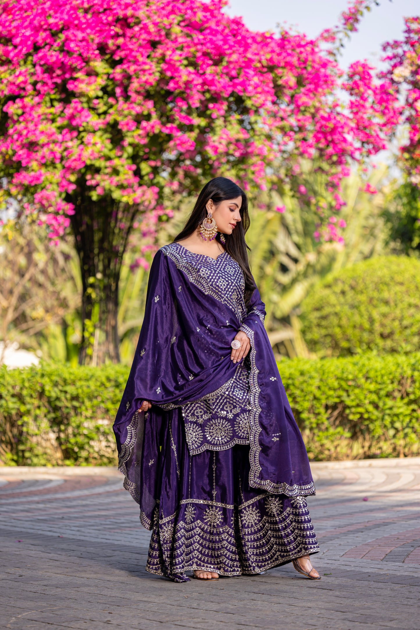 Royal Purple Embroidered Sharara Suit with Dupatta
