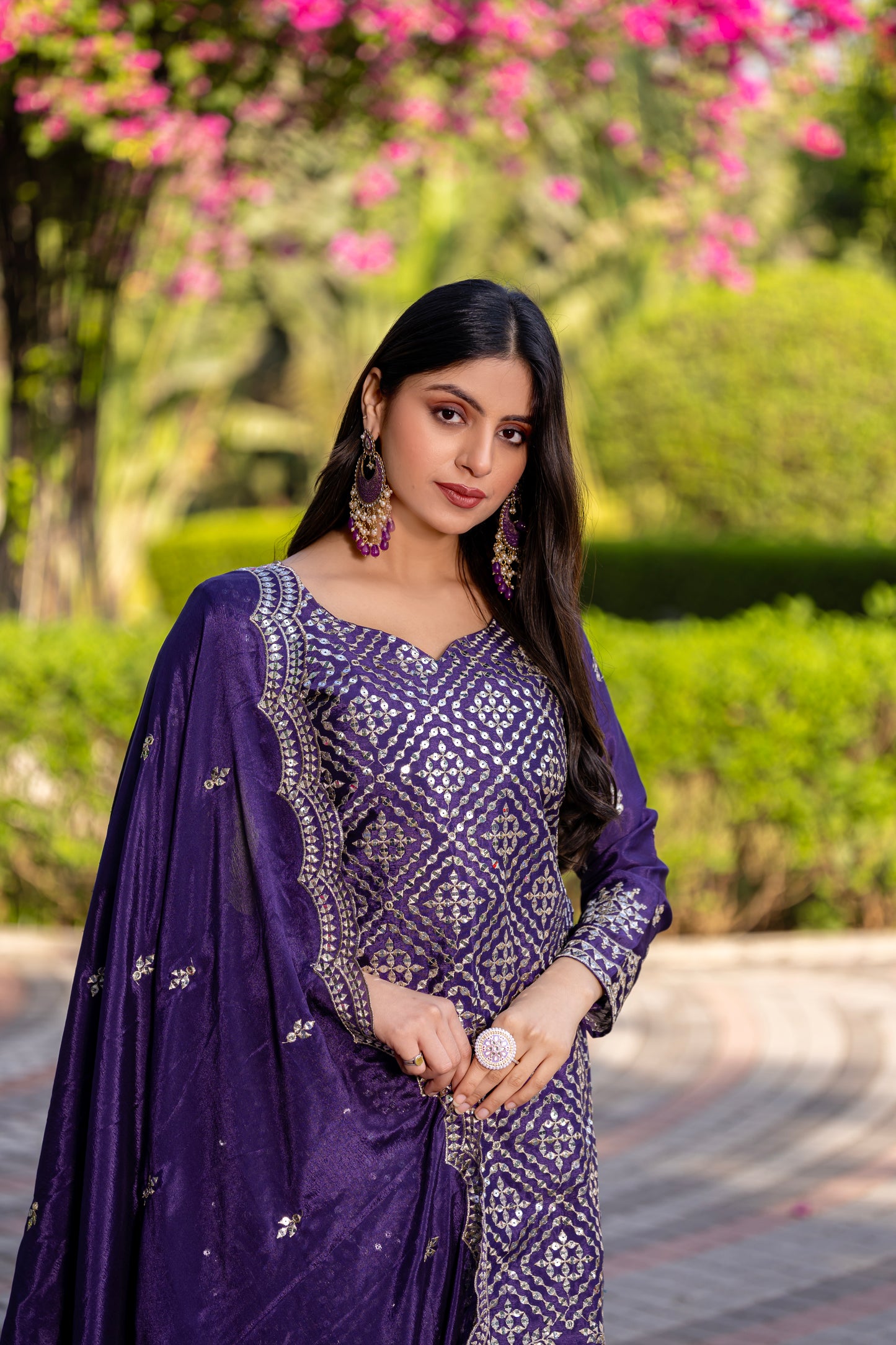 Royal Purple Embroidered Sharara Suit with Dupatta