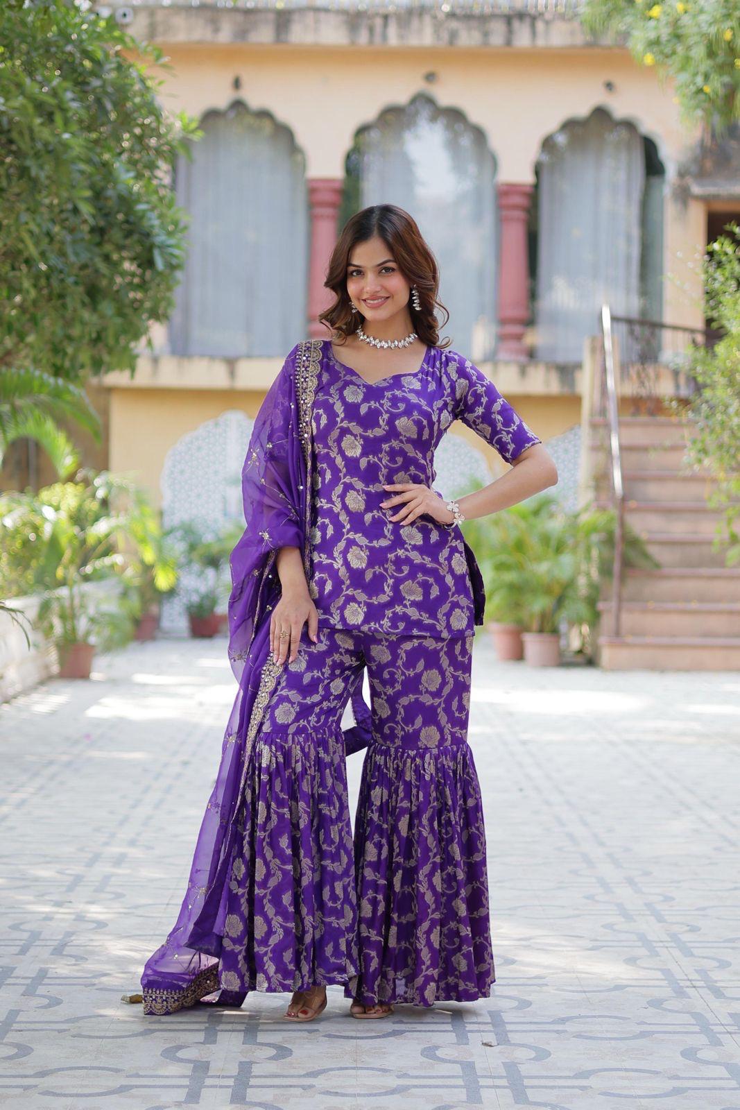 Rose Gold Red Sharara Set
