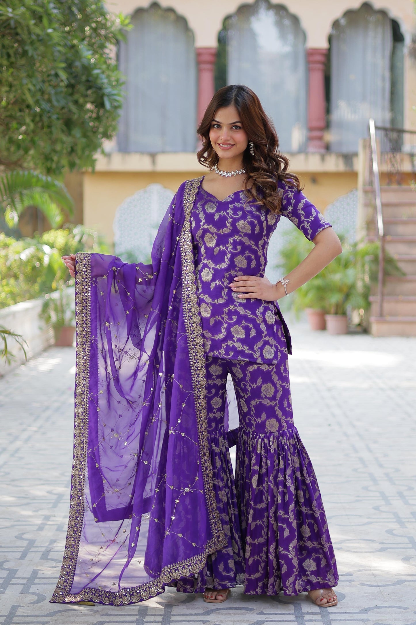 Rose Gold Red Sharara Set