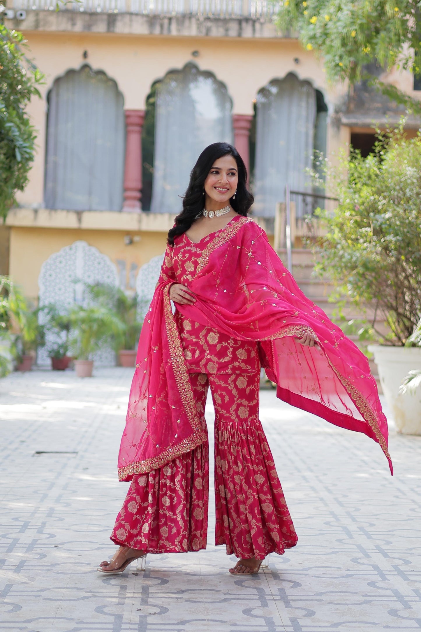 Rose Gold Pink Sharara Set