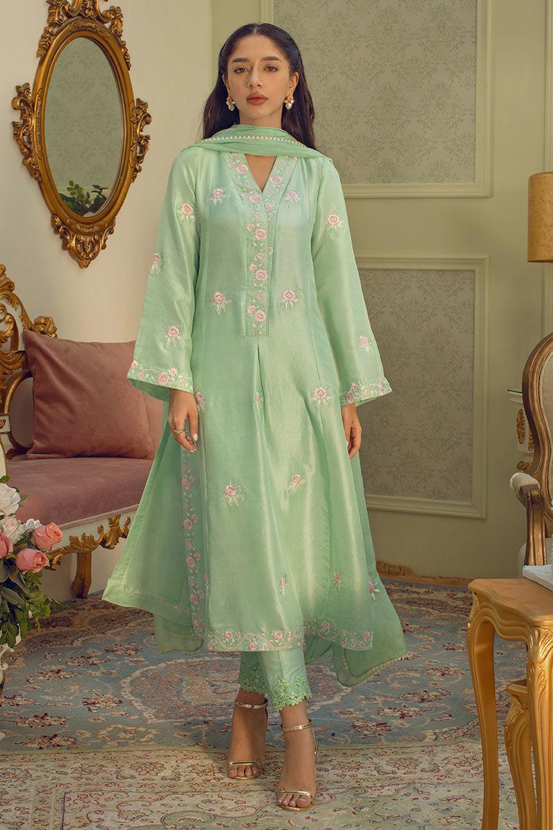 Mint green designer embroidered suit set
