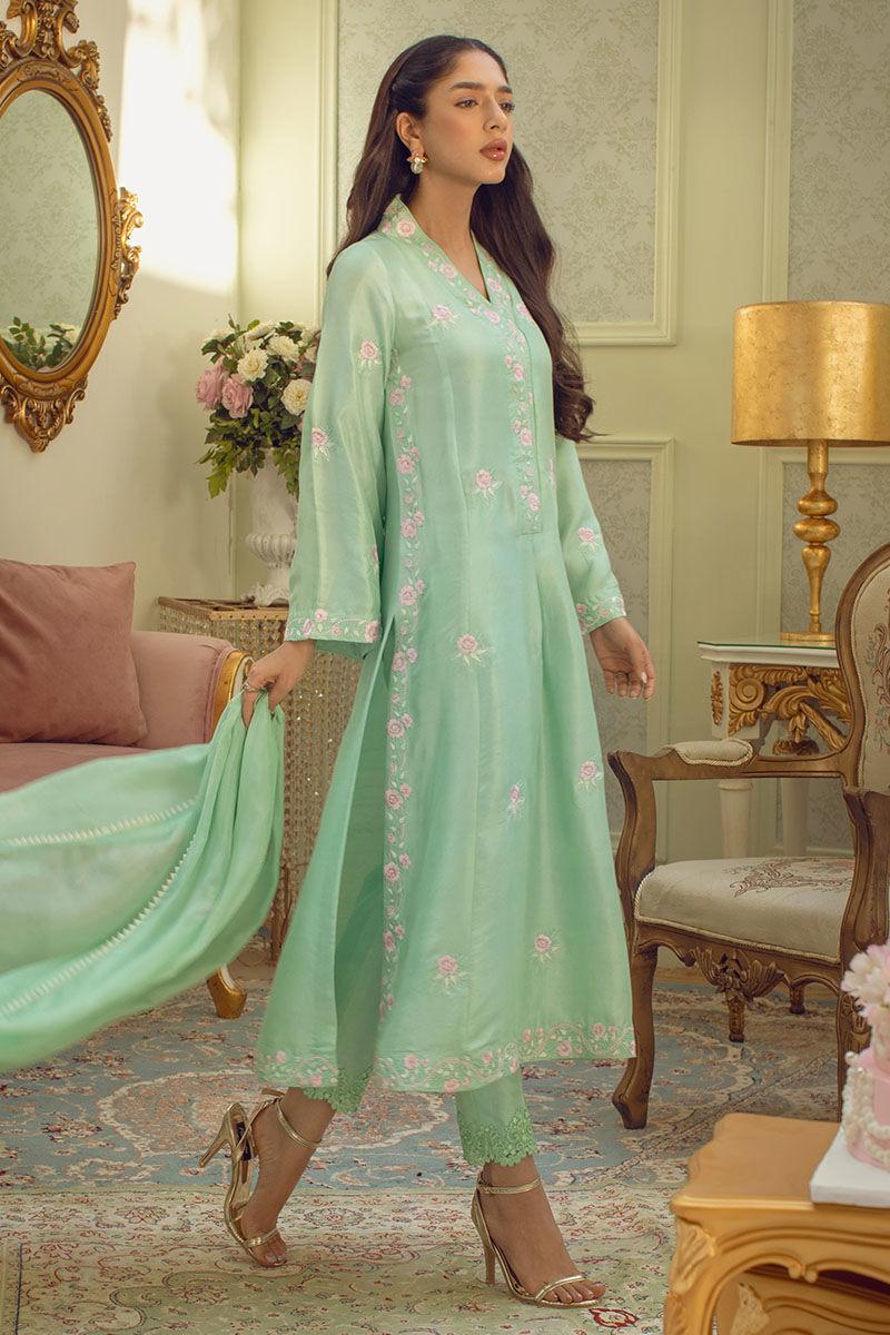 Mint green designer embroidered suit set