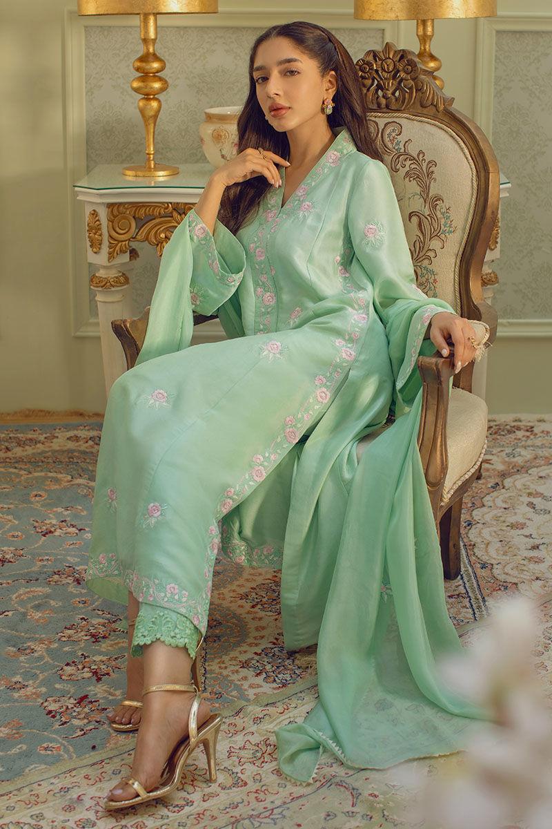 Mint green designer embroidered suit set