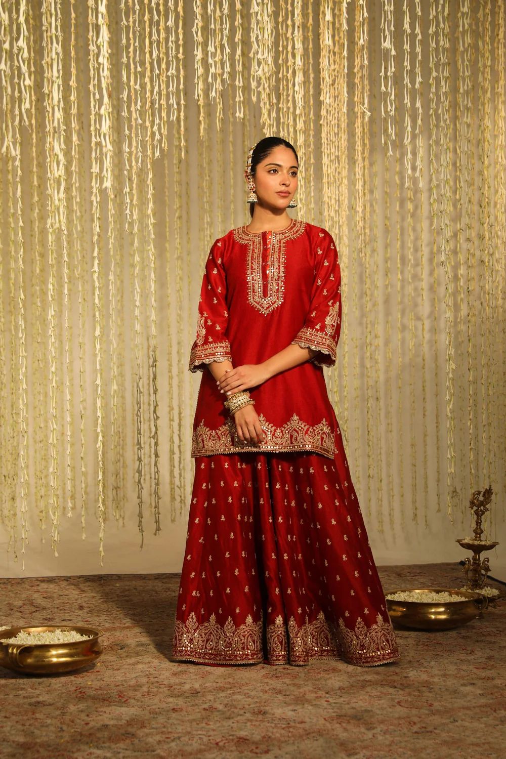Deep Red Kurta With Sharara And Dupatta