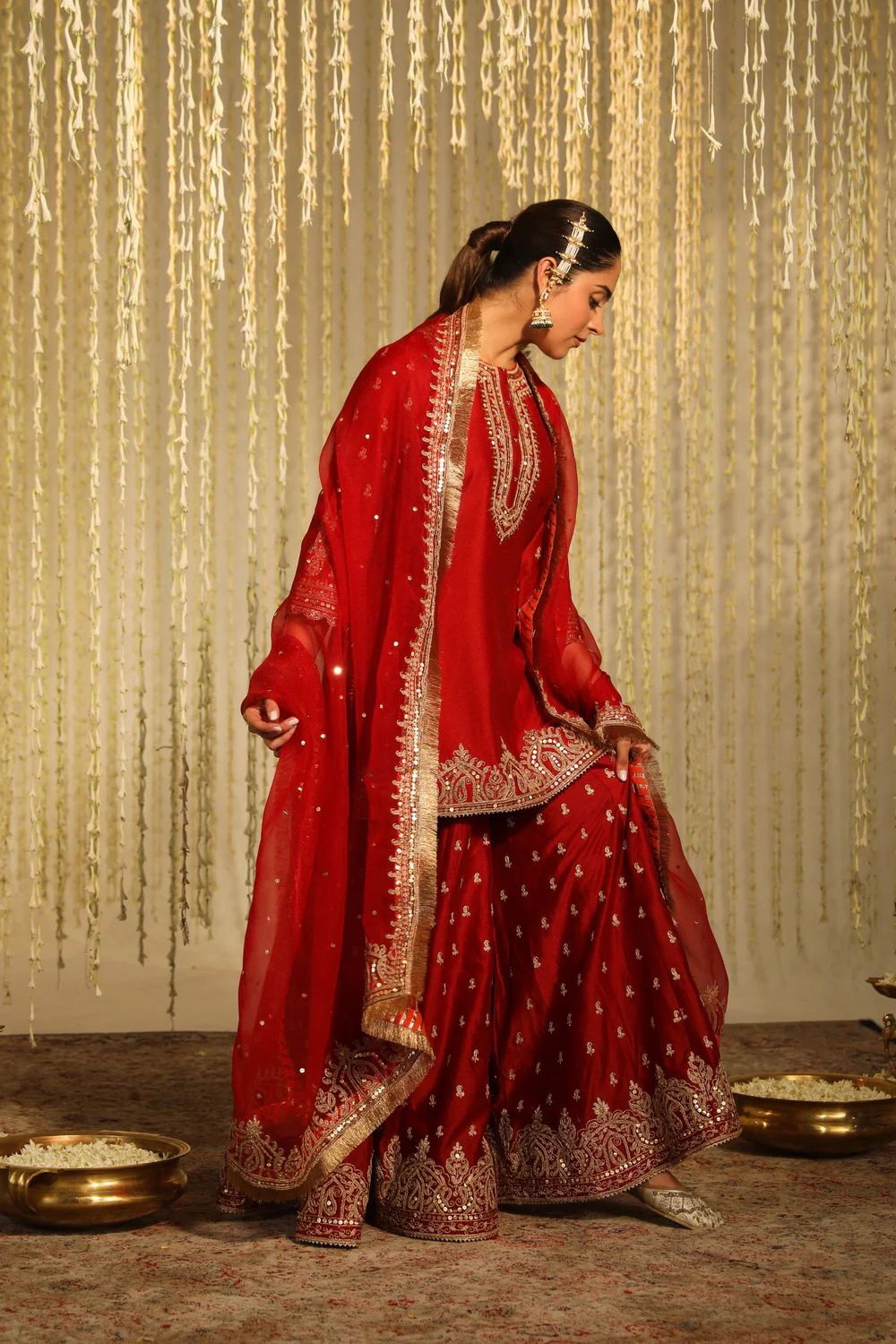 Deep Red Kurta With Sharara And Dupatta