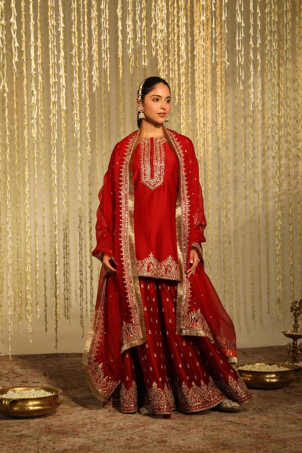 Deep Red Kurta With Sharara And Dupatta
