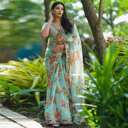 Buy Designer Light Blue Designer Saree