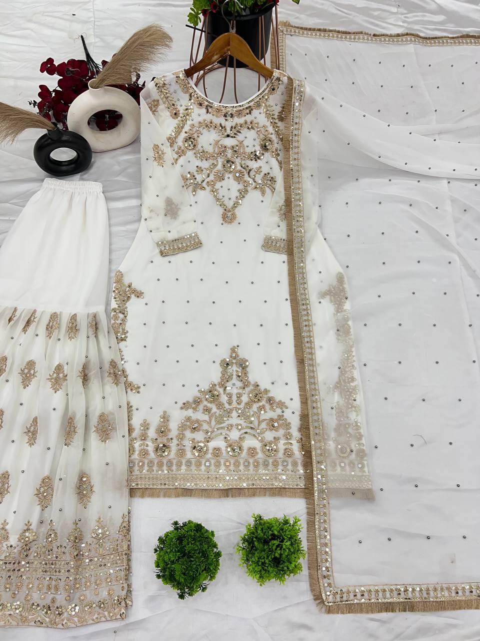 Faux Georgette With Heavy Embroidery Sequence Work sharara set
