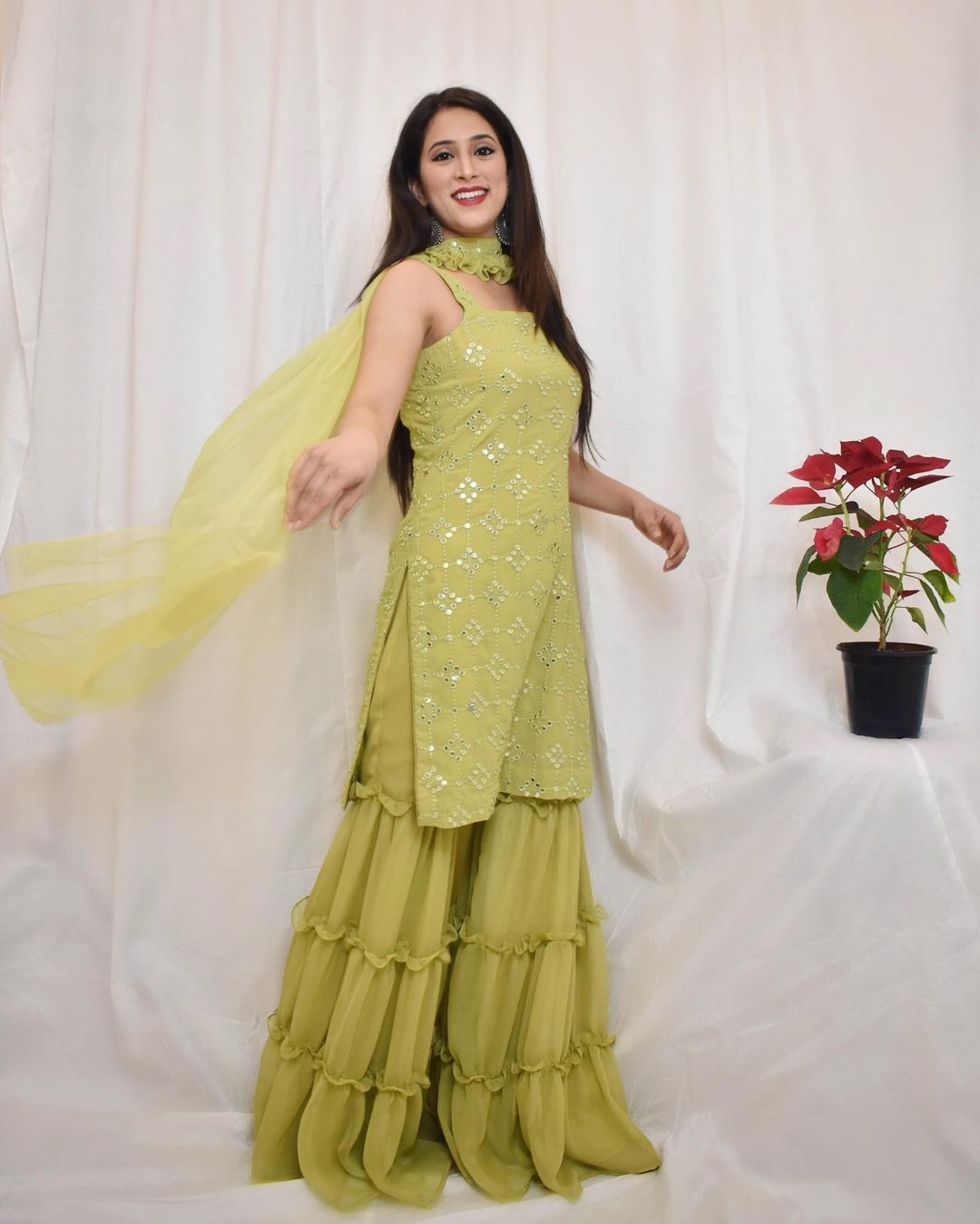 Beautiful women mint green colour sarara set