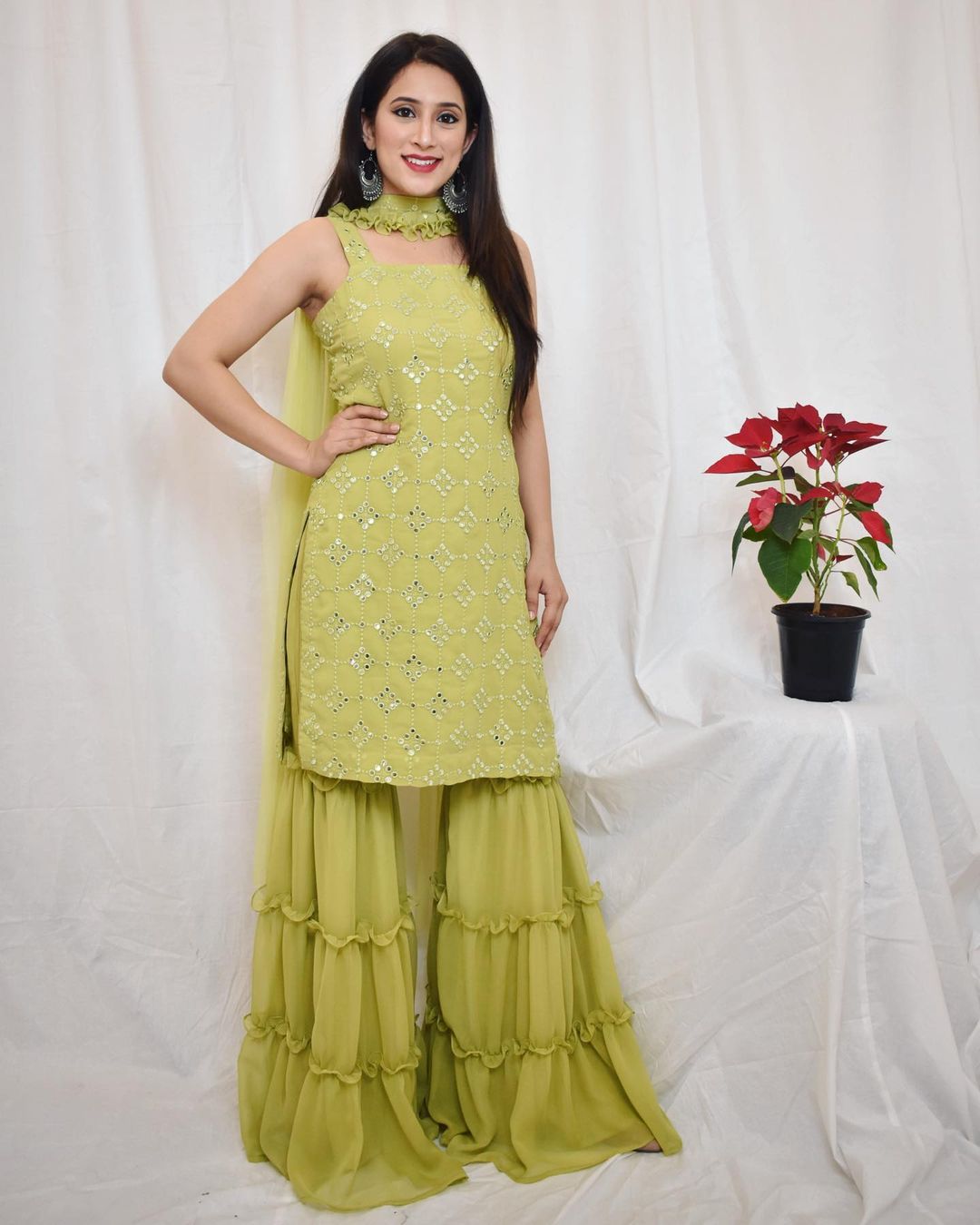 Beautiful women mint green colour sarara set