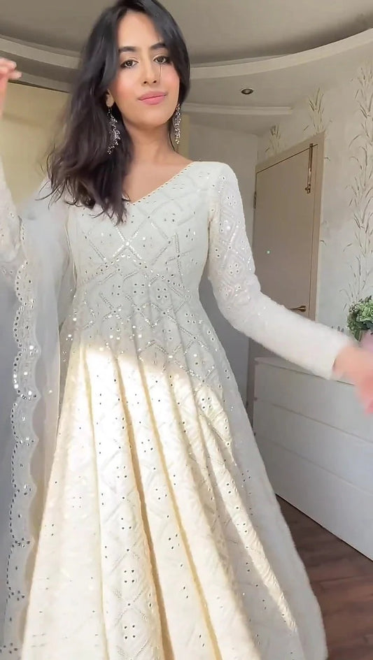 Buy floral anarkali gown with dupatta in Delhi