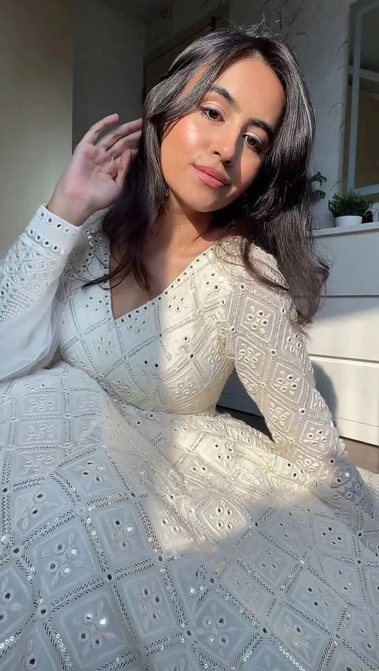 Buy floral anarkali gown with dupatta in Delhi