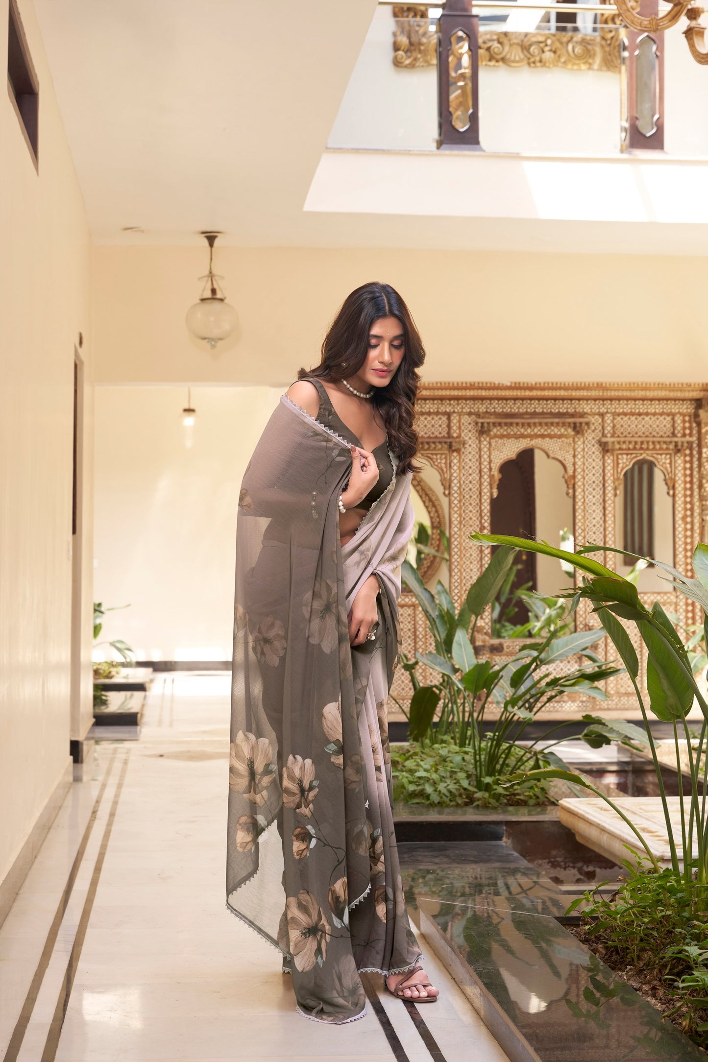 Buy Grey Colour Designer Saree