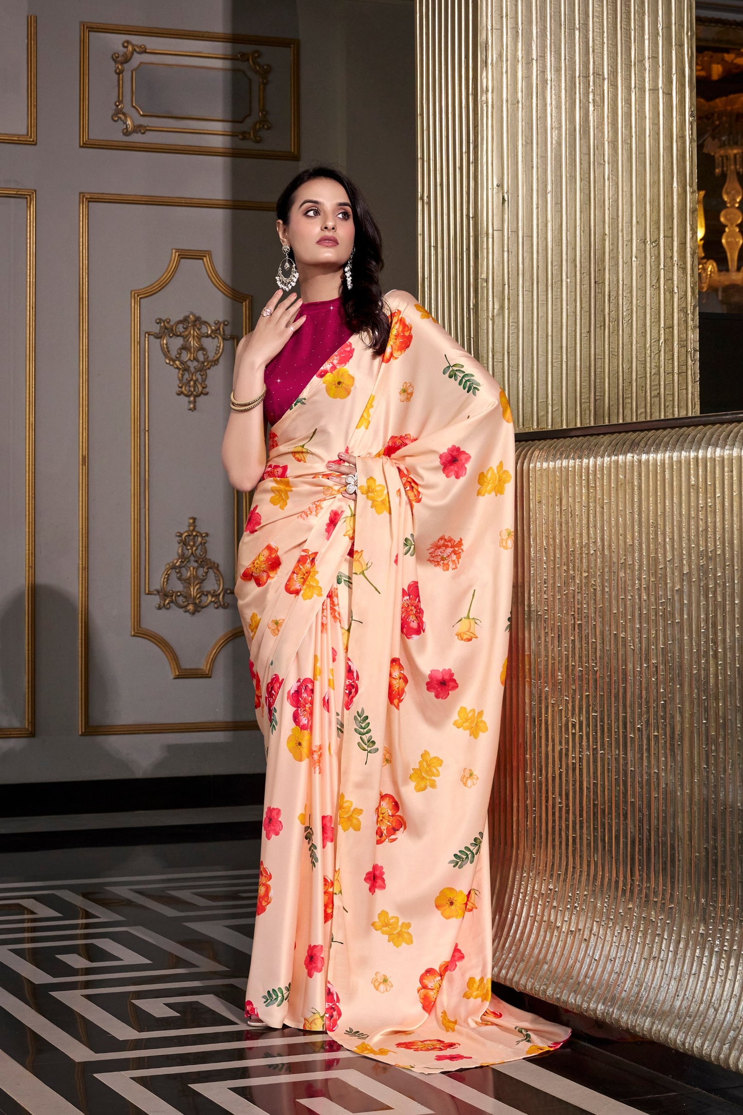 Buy Multi Colour Designer Saree Bengaluru Light Orange