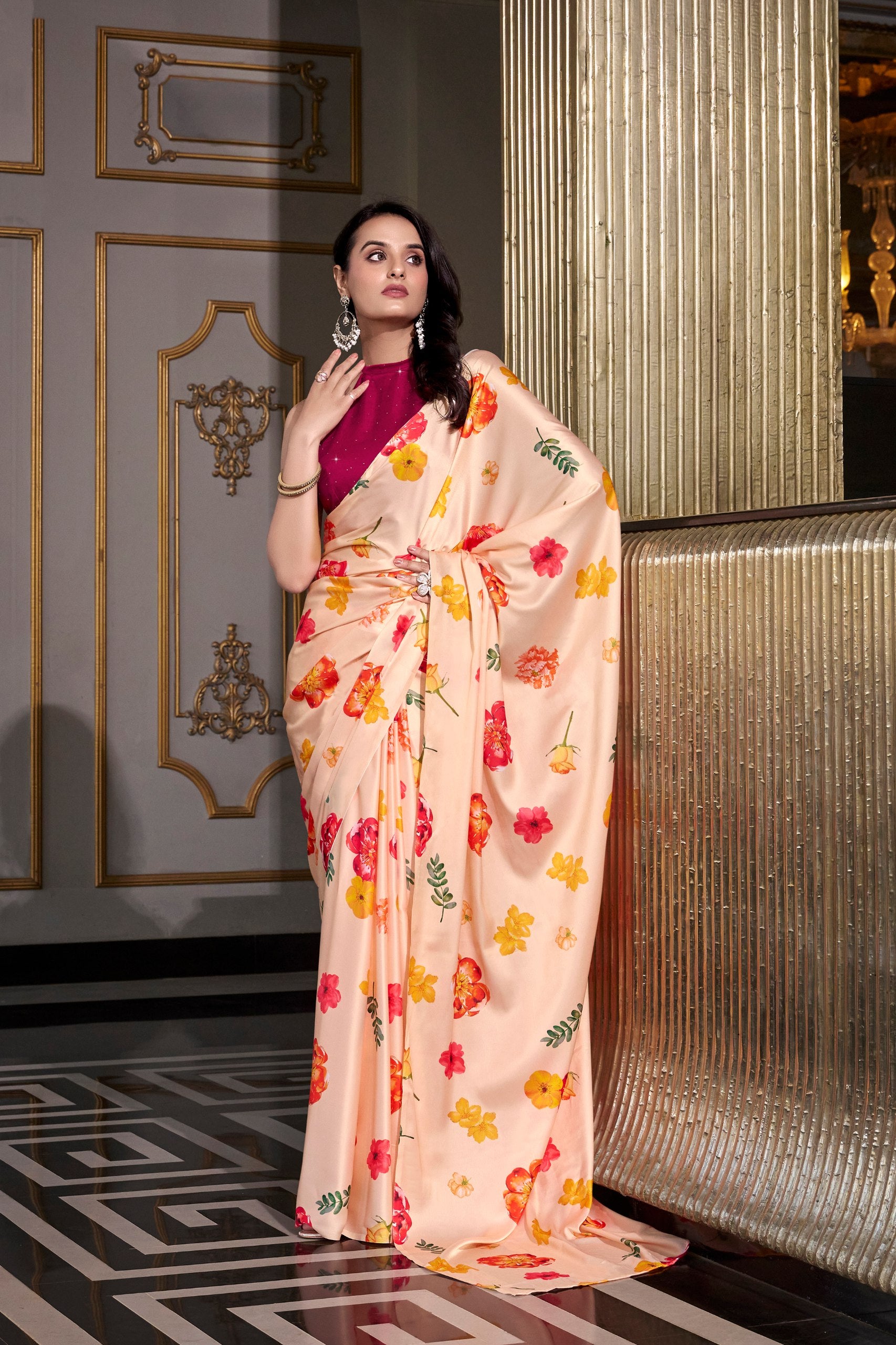 Buy Multi Colour Designer Saree Bengaluru Light Orange
