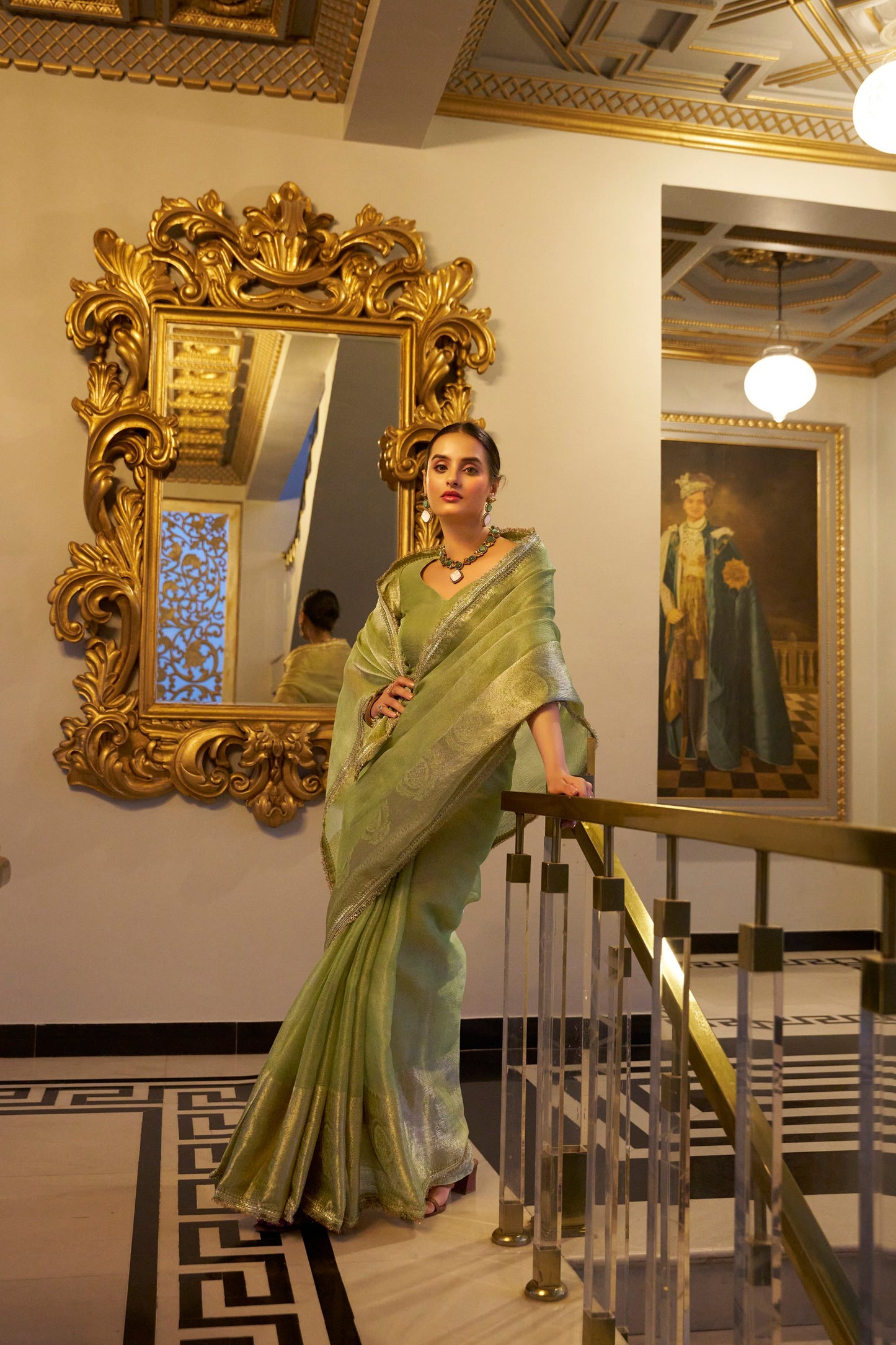Buy green color designer saree