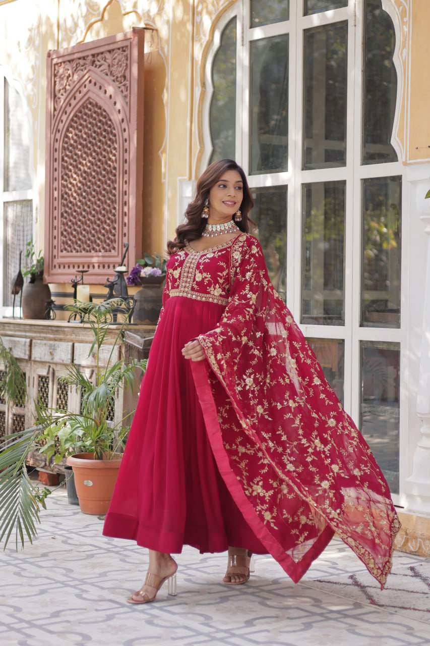 Faux Blooming gown with Sequins-Multi Embroidered Work